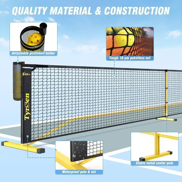 Alt view image 6 of 7 - Portable Pickleball Net for Driveway, 22 FT Regulation Size & 11 FT Half Court Size Pickle Ball Net with Ball Collector, 2-in-1 Pickle Ball Net with Carry Bag for Garages Backyard