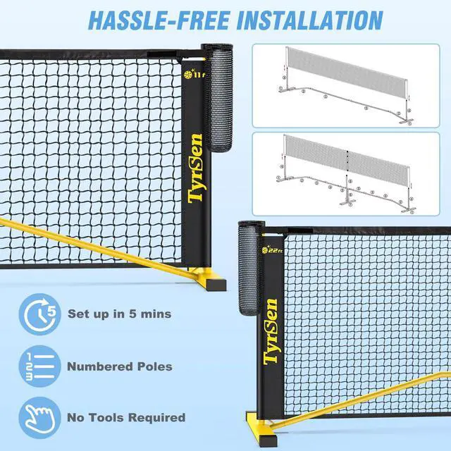 Alt view image 7 of 7 - Portable Pickleball Net for Driveway, 22 FT Regulation Size & 11 FT Half Court Size Pickle Ball Net with Ball Collector, 2-in-1 Pickle Ball Net with Carry Bag for Garages Backyard