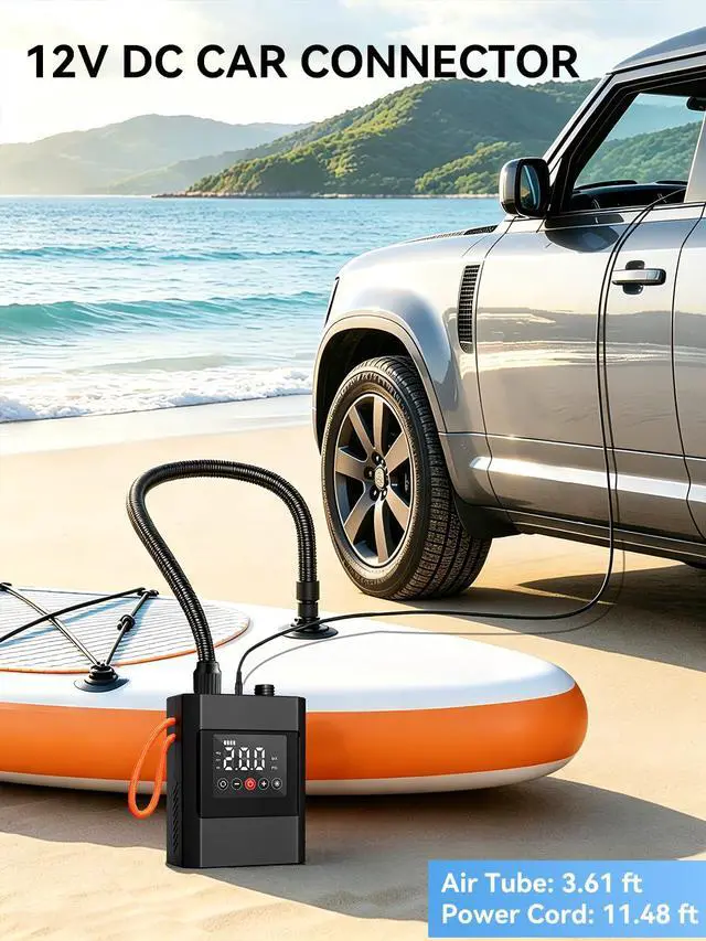 Alt view image 2 of 7 - 20PSI High Pressure Electric Paddle Board Pump, Rechargeable Battery-Powered, Electric SUP Air Pump with 12V DC Car Connector, Intelligent Dual Stage for Inflatable Paddle Board, Kayak, Boats