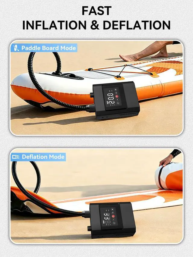 Alt view image 5 of 7 - 20PSI High Pressure Electric Paddle Board Pump, Rechargeable Battery-Powered, Electric SUP Air Pump with 12V DC Car Connector, Intelligent Dual Stage for Inflatable Paddle Board, Kayak, Boats