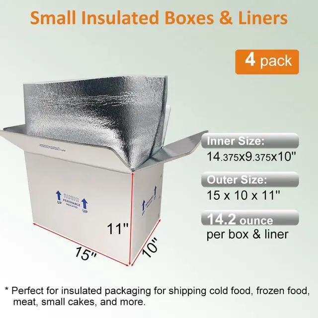 Alt view image 2 of 6 - 15x10x11'' Insulated Shipping Boxes with Bag Liners, Styrofoam Cold Mailer, Foam Cooler Containers, for Shipping Packaging Perishable Frozen Food, Cake, and More (4 Pack)