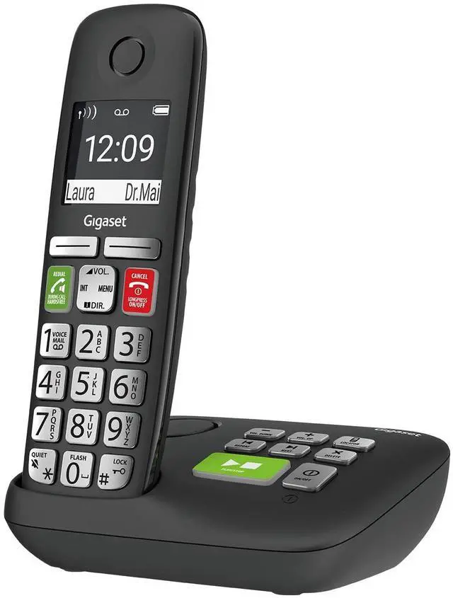 Main image of E295A Cordless Big Button Phone Made in Germany Big 2 Display Extra Large Keys and Easy Usability Call-Blocker Phonebook up to 100 Contacts, Black