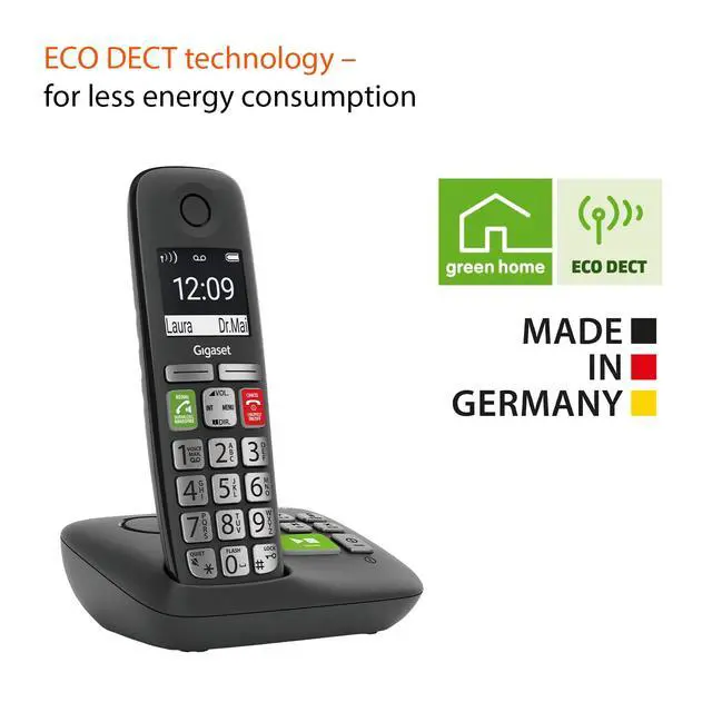 Alt view image 5 of 6 - E295A Cordless Big Button Phone Made in Germany Big 2 Display Extra Large Keys and Easy Usability Call-Blocker Phonebook up to 100 Contacts, Black