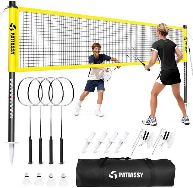 Main image of Badminton Set for Backyard, Outdoor Badminton Net with Anti-Sag Design, 4 Professional Badminton Rackets, 4 Shuttlecocks and Carry Bag for Lawn or Beach