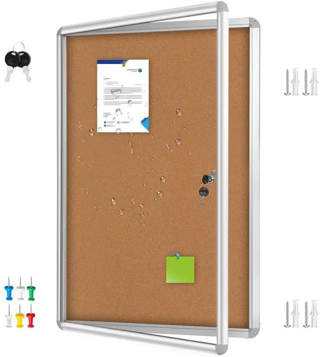 Main image of 36"x24" Enclosed Cork Bulletin Board with Locking Door, Tamper-Proof Dispaly Case, Aluminium Frame, Outdoor Bulletin Board Weatherproof, Lockable Cork noticeboard for School,Office,etc