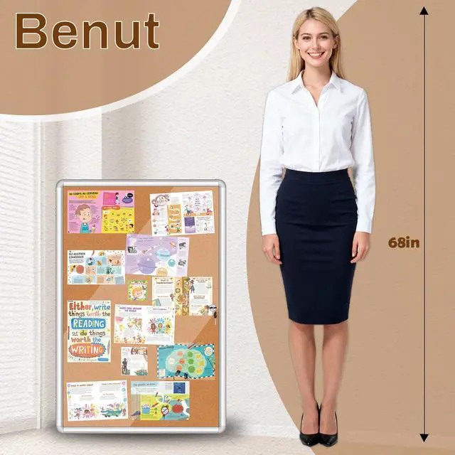 Alt view image 2 of 7 - 36"x24" Enclosed Cork Bulletin Board with Locking Door, Tamper-Proof Dispaly Case, Aluminium Frame, Outdoor Bulletin Board Weatherproof, Lockable Cork noticeboard for School,Office,etc