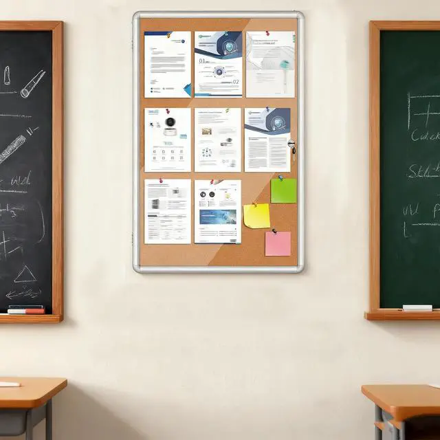 Alt view image 7 of 7 - 36"x24" Enclosed Cork Bulletin Board with Locking Door, Tamper-Proof Dispaly Case, Aluminium Frame, Outdoor Bulletin Board Weatherproof, Lockable Cork noticeboard for School,Office,etc