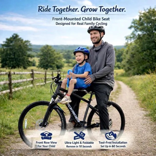 Alt view image 2 of 7 - Child Bike Seat, Front Mount Kids Bike Seat,Fit Mountain Bikes, Cruiser Bikes, Folding Bikes, Ultra Light,Portable, Tool-Free, Quick-Release,Toddler Bike Seat for 2-6 Years(up to 60lbs)