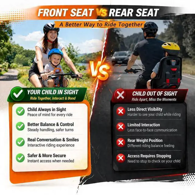 Alt view image 3 of 7 - Child Bike Seat, Front Mount Kids Bike Seat,Fit Mountain Bikes, Cruiser Bikes, Folding Bikes, Ultra Light,Portable, Tool-Free, Quick-Release,Toddler Bike Seat for 2-6 Years(up to 60lbs)
