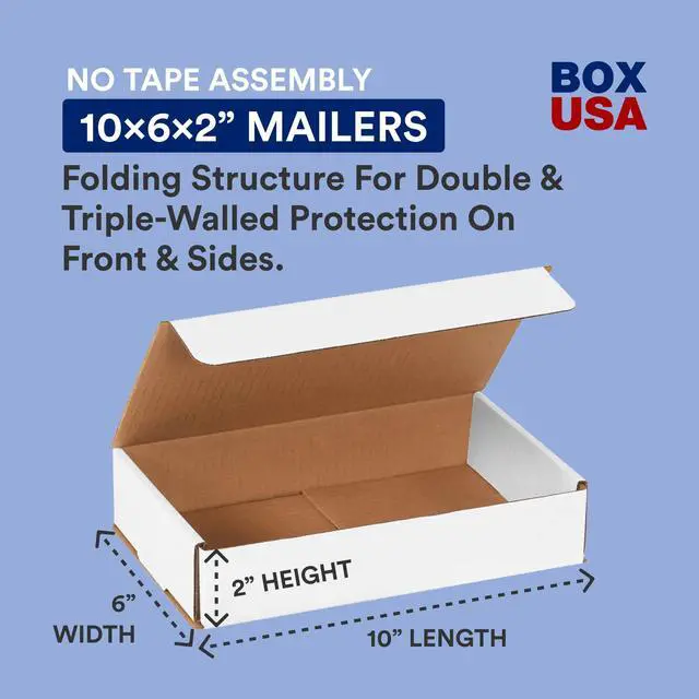 Main image of Small Shipping Boxes 10"L x 6"W x 2"H, 50-Pack | Foldable Corrugated Cardboard Crush-Proof Box for Shipping, Packing, Moving and Storage 10x6x2