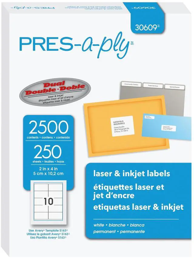 Main image of Laser Label, 2 x 4 Inches, White, Box of 2500, 2 Packs (30609)