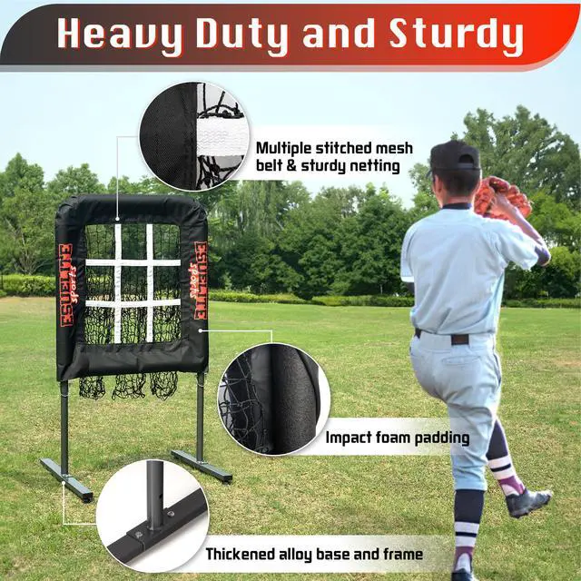 Alt view image 2 of 6 - 9 Hole Pitching Net with Strike Zone, Baseball Softball Pitching Target Adjustable Height Portable Indoor Outdoor Training Equipment for Pitchers of All Levels, Coaches, and Players