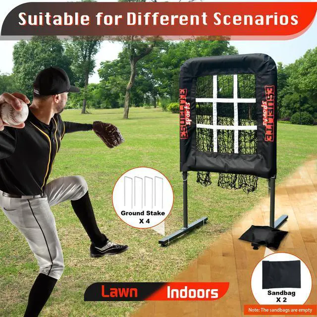 Alt view image 4 of 6 - 9 Hole Pitching Net with Strike Zone, Baseball Softball Pitching Target Adjustable Height Portable Indoor Outdoor Training Equipment for Pitchers of All Levels, Coaches, and Players