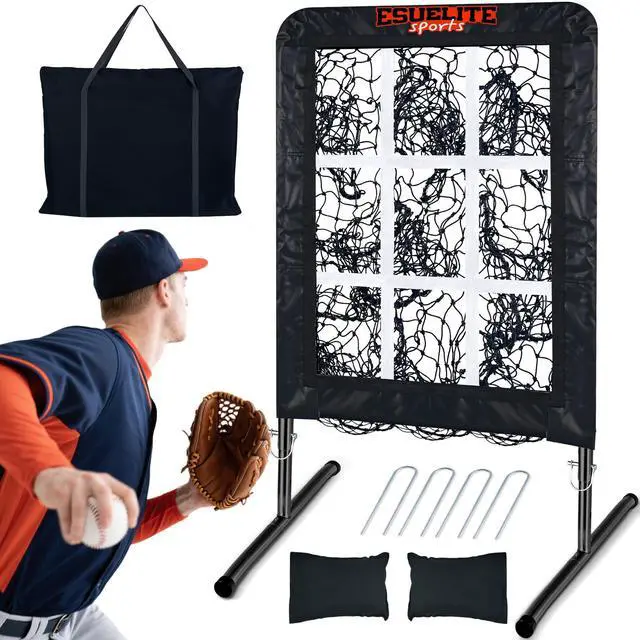Main image of 9 Hole Pitching Net with Strike Zone, Baseball Softball Pitching Target Adjustable Height Portable Indoor Outdoor Training Equipment for Pitchers of All Levels, Coaches, and Players