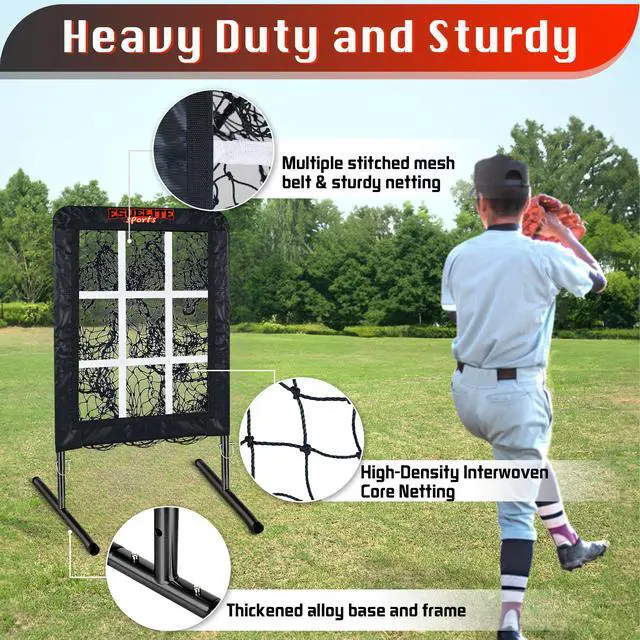 Alt view image 2 of 6 - 9 Hole Pitching Net with Strike Zone, Baseball Softball Pitching Target Adjustable Height Portable Indoor Outdoor Training Equipment for Pitchers of All Levels, Coaches, and Players