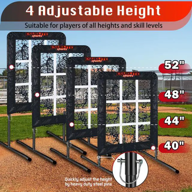Alt view image 3 of 6 - 9 Hole Pitching Net with Strike Zone, Baseball Softball Pitching Target Adjustable Height Portable Indoor Outdoor Training Equipment for Pitchers of All Levels, Coaches, and Players