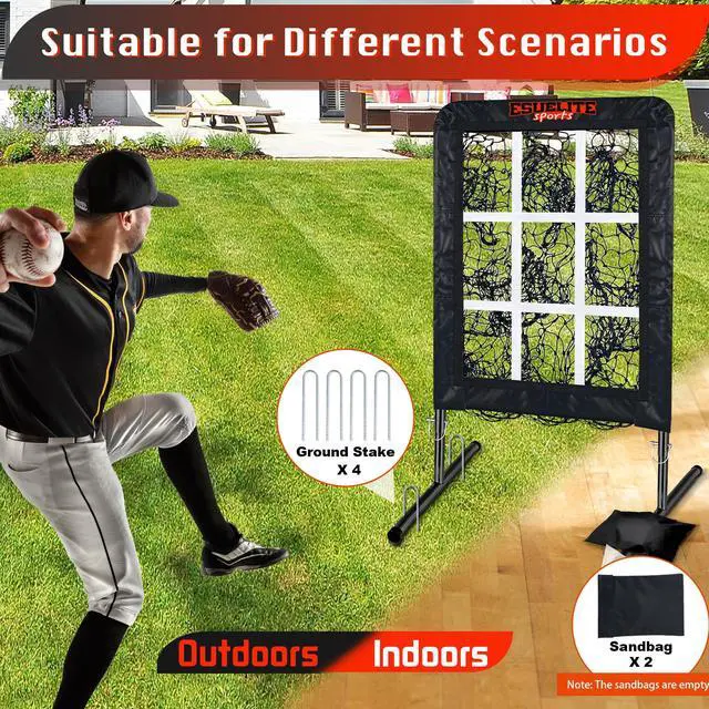 Alt view image 4 of 6 - 9 Hole Pitching Net with Strike Zone, Baseball Softball Pitching Target Adjustable Height Portable Indoor Outdoor Training Equipment for Pitchers of All Levels, Coaches, and Players