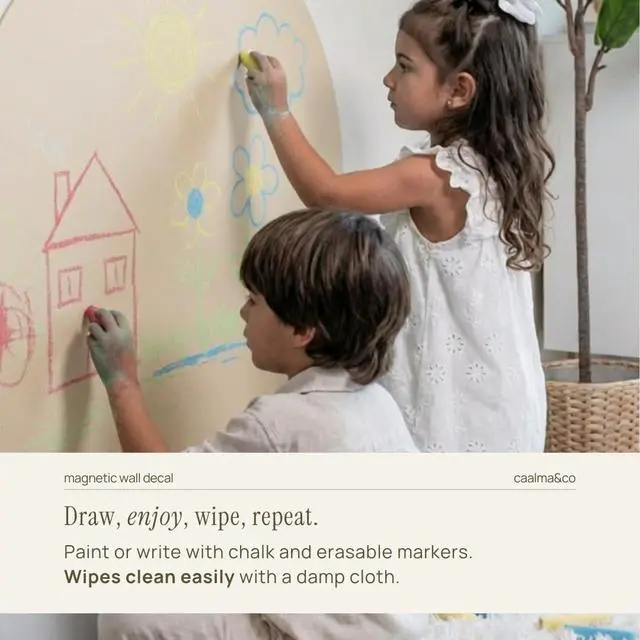 Alt view image 5 of 7 - CAALMA Magnetic Wall Decal 40 x 32 - Magnetic Chalkboard for Wall - Strong Adhesive with Aesthetic Magnetic Letter, Chalk and Cloth (Neutral Beige)
