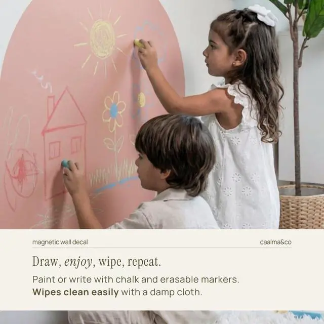 Alt view image 5 of 7 - CAALMA Magnetic Wall Decal 40 x 32 - Magnetic Chalkboard for Wall - Strong Adhesive with Aesthetic Magnetic Letter, Chalk and Cloth (Dusty Pink)