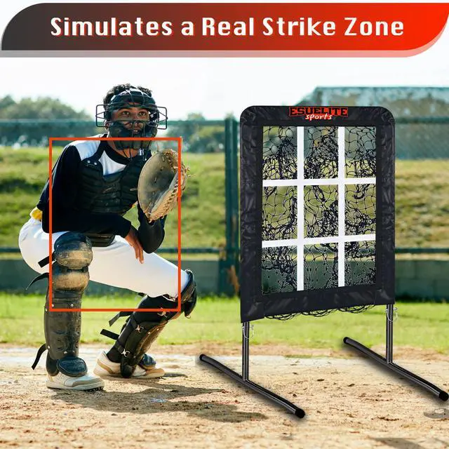 Alt view image 5 of 6 - 9 Hole Pitching Net with Strike Zone, Baseball Softball Pitching Target Adjustable Height Portable Indoor Outdoor Training Equipment for Pitchers of All Levels, Coaches, and Players
