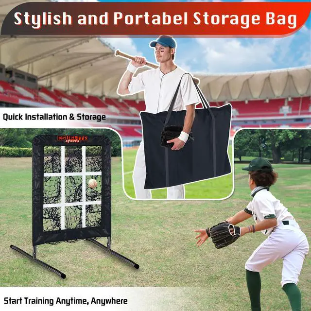 Alt view image 6 of 6 - 9 Hole Pitching Net with Strike Zone, Baseball Softball Pitching Target Adjustable Height Portable Indoor Outdoor Training Equipment for Pitchers of All Levels, Coaches, and Players