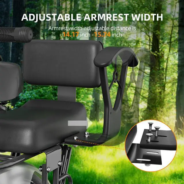 Alt view image 3 of 7 - Rear Child Bike Seat,Rear Mounted Child Bike Seats,Back Mount Child Seat with Back Rest Armrest Foot Pedals,Width Adjustable Bicycle Rear Seat,Fits All Bicycle Rear Frames