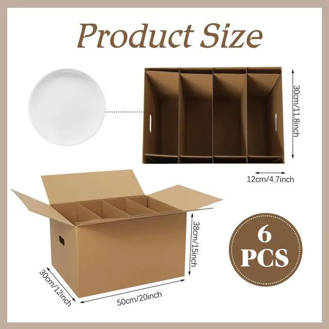 Alt view image 2 of 6 - 6 Sets Dish Packing Kit Include 1 Box 5 Dividers 1 Base Plate Each Set Kitchen Moving Boxes Glassware Packing Kit Dish Containers Supplies for Moving Dishes Glassware (20 x 15 x 12 Inches)