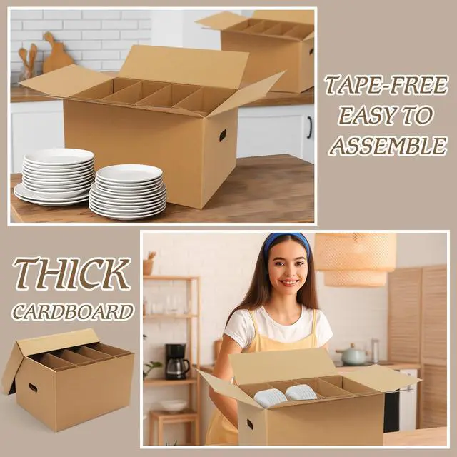 Alt view image 5 of 6 - 6 Sets Dish Packing Kit Include 1 Box 5 Dividers 1 Base Plate Each Set Kitchen Moving Boxes Glassware Packing Kit Dish Containers Supplies for Moving Dishes Glassware (20 x 15 x 12 Inches)