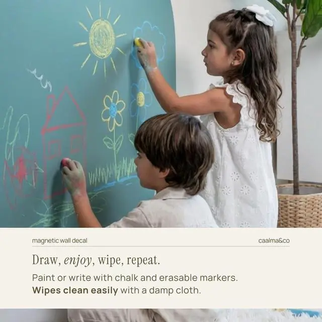 Alt view image 5 of 7 - CAALMA Magnetic Wall Decal 40 x 32 - Magnetic Chalkboard for Wall - Strong Adhesive with Aesthetic Magnetic Letter, Chalk and Cloth (Green)