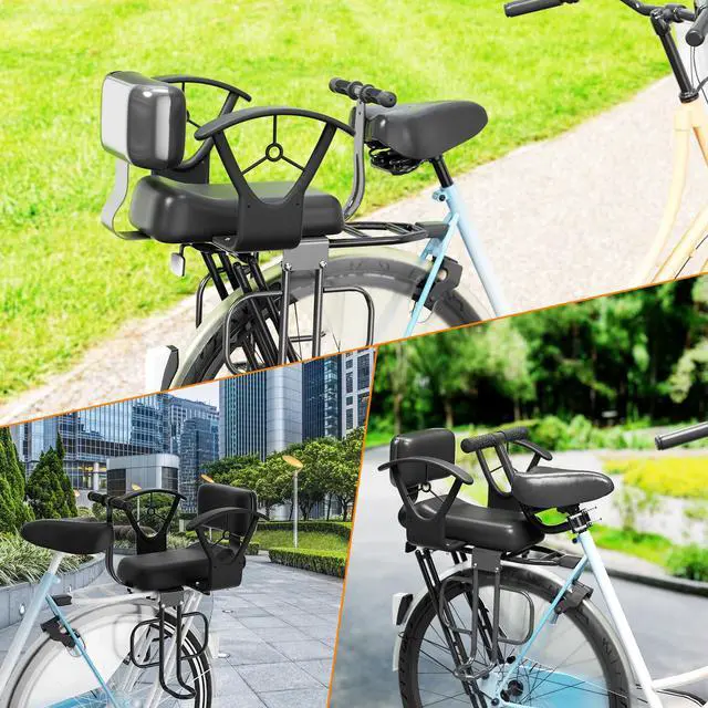 Alt view image 7 of 7 - Rear Child Bike Seat,Rear Mounted Child Bike Seats,Back Mount Child Seat with Back Rest Armrest Foot Pedals,Width Adjustable Bicycle Rear Seat,Fits All Bicycle Rear Frames