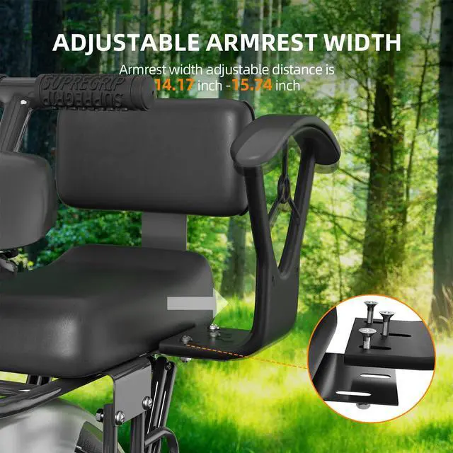 Alt view image 3 of 7 - Rear Child Bike Seat,Rear Mounted Child Bike Seats,Back Mount Child Seat with Back Rest Armrest Foot Pedals,Width Adjustable Bicycle Rear Seat,Fits All Bicycle Rear Frames