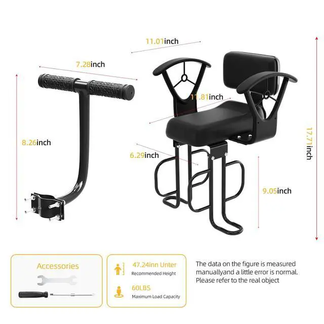 Alt view image 5 of 7 - Rear Child Bike Seat,Rear Mounted Child Bike Seats,Back Mount Child Seat with Back Rest Armrest Foot Pedals,Width Adjustable Bicycle Rear Seat,Fits All Bicycle Rear Frames