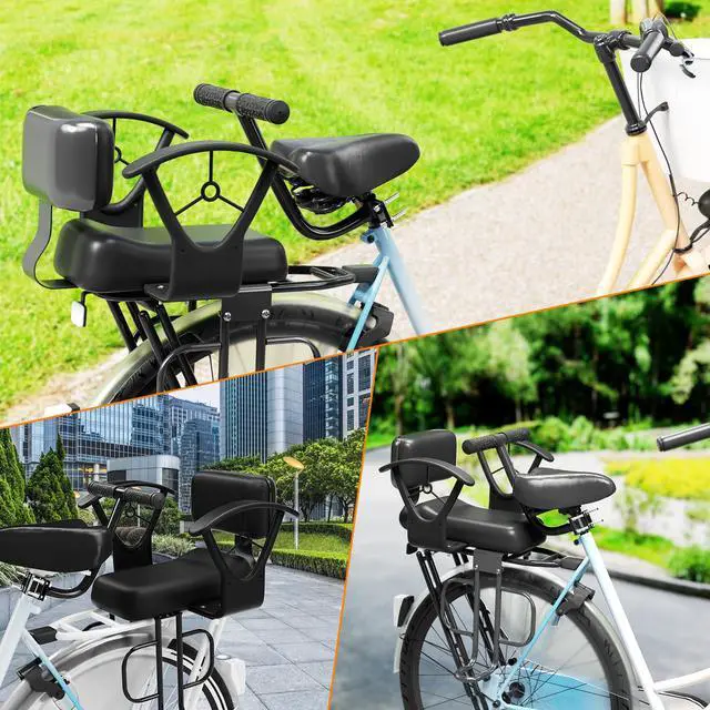Alt view image 7 of 7 - Rear Child Bike Seat,Rear Mounted Child Bike Seats,Back Mount Child Seat with Back Rest Armrest Foot Pedals,Width Adjustable Bicycle Rear Seat,Fits All Bicycle Rear Frames