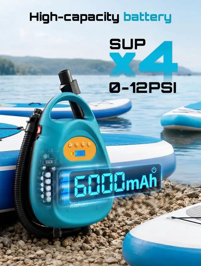 Alt view image 5 of 7 - Cordless Paddle Board Pump Electric, Rechargeable 20PSI SUP Pump, Intelligent Dual Stage Fast Inflation & Deflation, Portable High Pressure Auto-Off Air Pump for Paddleboard, Boat, Kayak