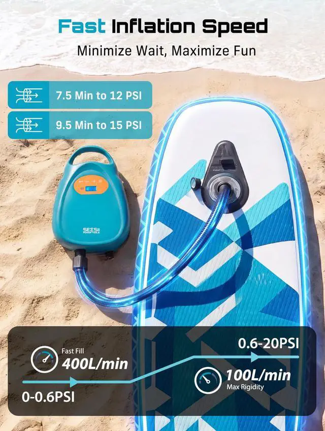 Alt view image 4 of 7 - Cordless Paddle Board Pump Electric, Rechargeable 20PSI SUP Pump, Intelligent Dual Stage Fast Inflation & Deflation, Portable High Pressure Auto-Off Air Pump for Paddleboard, Boat, Kayak