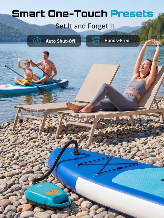 Alt view image 7 of 7 - Cordless Paddle Board Pump Electric, Rechargeable 20PSI SUP Pump, Intelligent Dual Stage Fast Inflation & Deflation, Portable High Pressure Auto-Off Air Pump for Paddleboard, Boat, Kayak