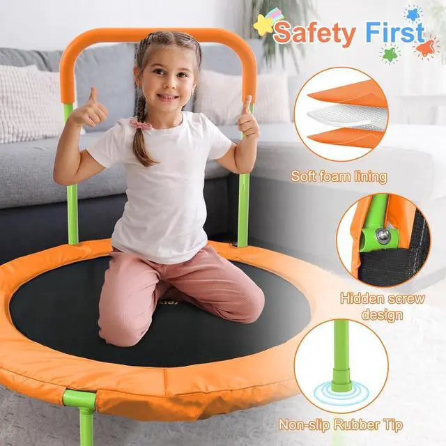 Alt view image 2 of 7 - 36-Inch Toddler Trampoline with Foam Handle, Foldable Indoor Outdoor Mini Rebounder for Kids Ages 26