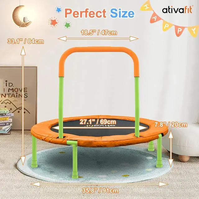 Alt view image 5 of 7 - 36-Inch Toddler Trampoline with Foam Handle, Foldable Indoor Outdoor Mini Rebounder for Kids Ages 26