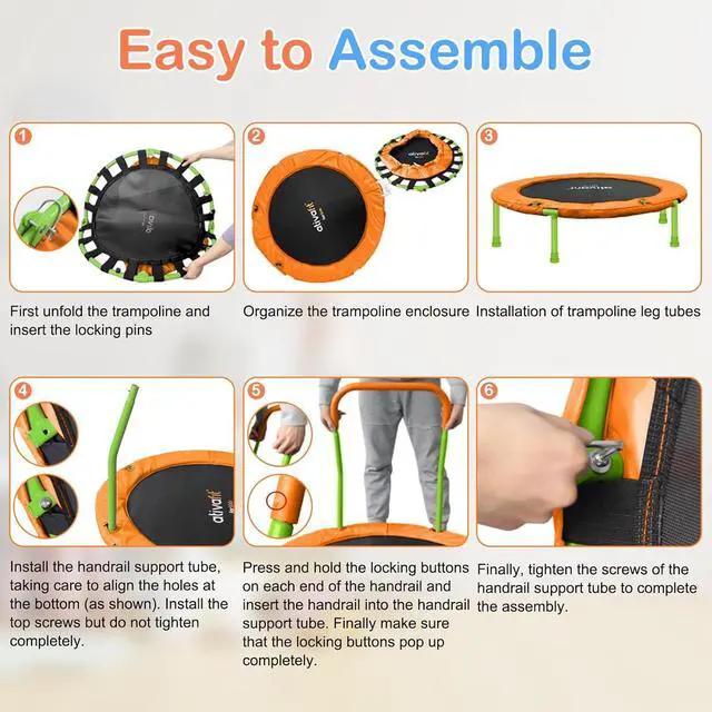 Alt view image 7 of 7 - 36-Inch Toddler Trampoline with Foam Handle, Foldable Indoor Outdoor Mini Rebounder for Kids Ages 26