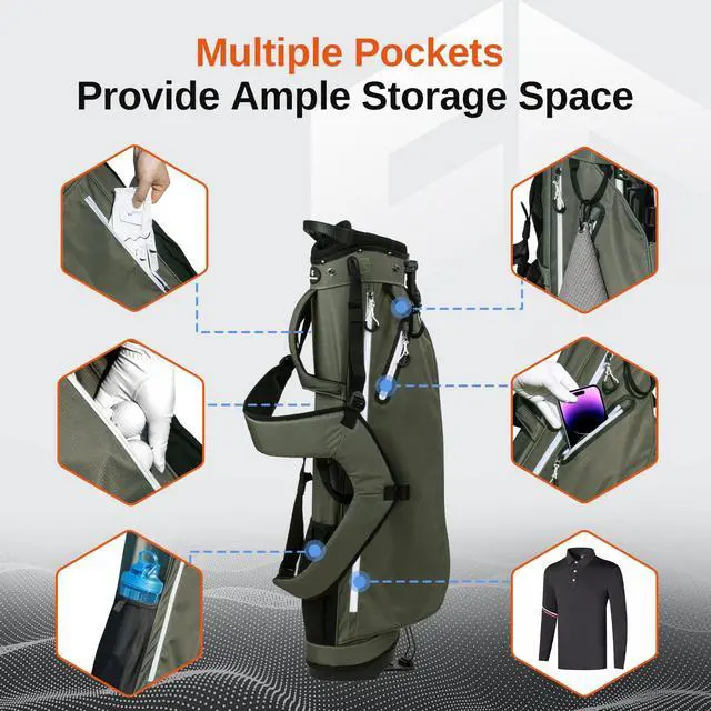 Alt view image 5 of 7 - Lightweight Golf Stand Bag, 4-Way Full-Length Dividers, Holds Up to 10 Clubs, 3.7 lbs Golf Bag with Dual Straps & Stand for Driving Range, Par 3, and Standard Courses