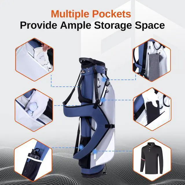 Alt view image 5 of 7 - Lightweight Golf Stand Bag, 4-Way Full-Length Dividers, Holds Up to 10 Clubs, 3.7 lbs Golf Bag with Dual Straps & Stand for Driving Range, Par 3, and Standard Courses