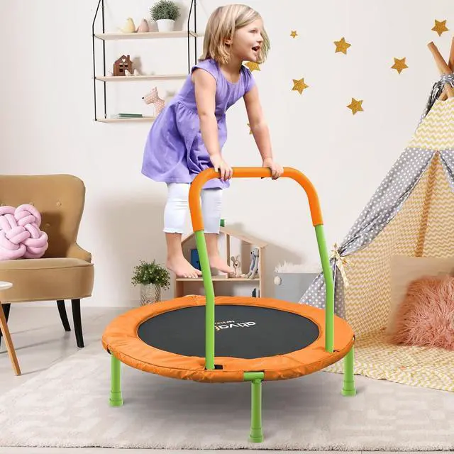 Alt view image 6 of 7 - 36-Inch Toddler Trampoline with Foam Handle, Foldable Indoor Outdoor Mini Rebounder for Kids Ages 26