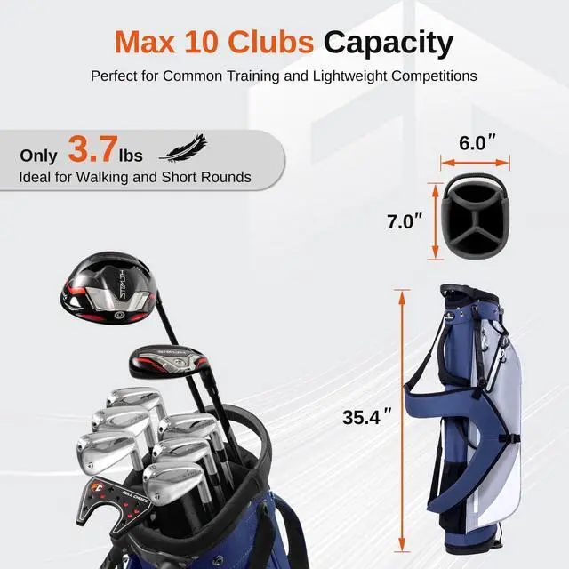 Alt view image 4 of 7 - Lightweight Golf Stand Bag, 4-Way Full-Length Dividers, Holds Up to 10 Clubs, 3.7 lbs Golf Bag with Dual Straps & Stand for Driving Range, Par 3, and Standard Courses