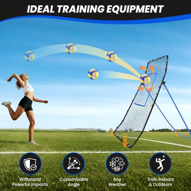 Alt view image 5 of 7 - Volleyball Rebounder Net 7x4 Ft, Bounce Back Training Equipment with Unique Curved Frame for Better Catching, 5 Adjustable Angles for Volleying & Spiking, Easy Set Up & Sturdy Base