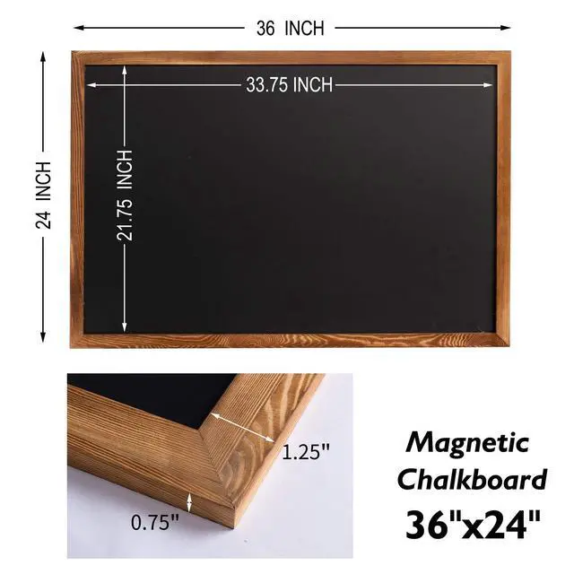 Alt view image 3 of 7 - Rustic Wood Framed Magnetic Chalkboard 24 x 36, Large Hanging Chalk Board Sign for Kids, Non-Porous Wall Blackboard for Wedding Kitchen Restaurant Menu and Home with 4 Unique Magnets, Brown