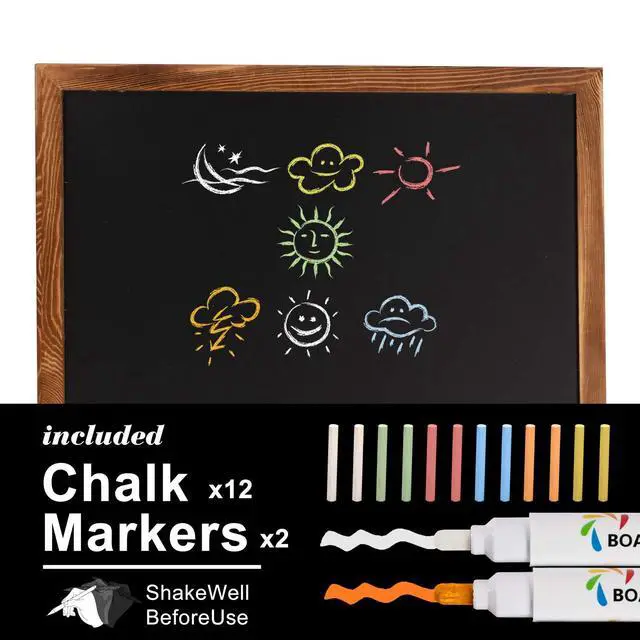 Alt view image 5 of 7 - Rustic Wood Framed Magnetic Chalkboard 24 x 36, Large Hanging Chalk Board Sign for Kids, Non-Porous Wall Blackboard for Wedding Kitchen Restaurant Menu and Home with 4 Unique Magnets, Brown