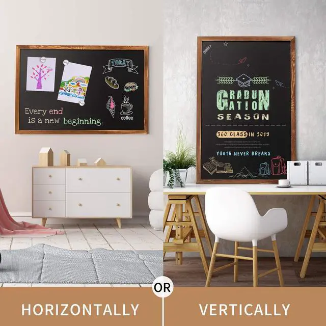 Alt view image 2 of 7 - Rustic Wood Framed Magnetic Chalkboard 24 x 36, Large Hanging Chalk Board Sign for Kids, Non-Porous Wall Blackboard for Wedding Kitchen Restaurant Menu and Home with 4 Unique Magnets, Brown
