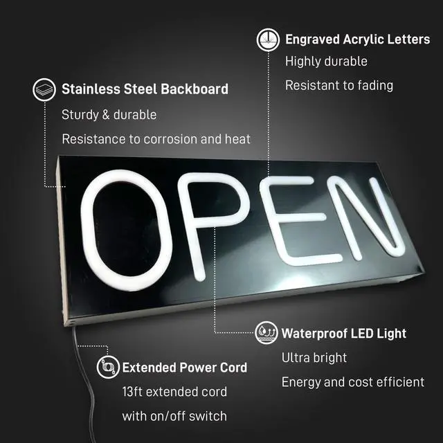 Alt view image 2 of 7 - Large Outdoor Waterproof Open Sign LED, LED Open Signs for Business, Ultra Bright Outdoor Open Sign with Waterproof Power Adapter 19.7x8