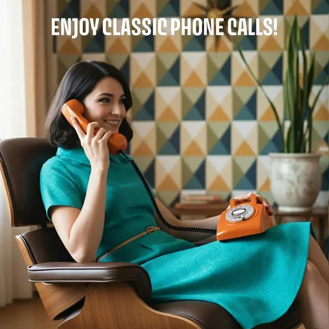 Alt view image 3 of 7 - 60s Cable - Retro Rotary Landline Phone - Vintage 1960s Antique Style Desk Telephone with Real Metal Bell - Orange