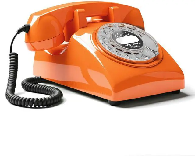 Main image of 60s Cable - Retro Rotary Landline Phone - Vintage 1960s Antique Style Desk Telephone with Real Metal Bell - Orange